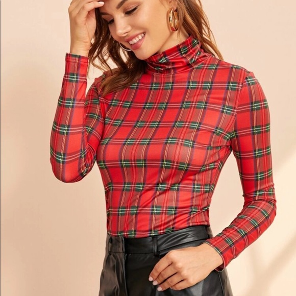 🆕High neck fitted tartan plaid full sleeve top - Picture 5 of 7